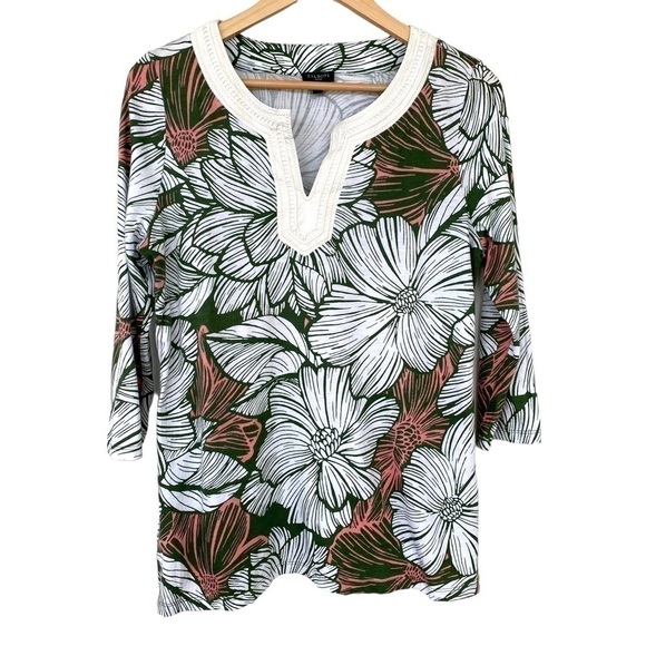 Talbots tunic in a stretch jersey knit, tropical  floral print - Picture 1 of 9